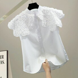 【送料無料】 4color Frill collar ノースリーブ シャツ レディース 2023 春 夏 春夏 ブラウス 袖なし フリル 可愛い 大人 大人かわいい おしゃれ カジュアル フェミニン オン オフ オフィス 通勤 通学 休日 お出かけ デート 女子会 お呼ばれ