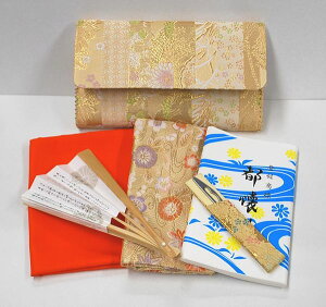 <茶道具・お稽古セット>帛紗セットI 古帛紗付き 正絹の帛紗が入りました、入門6点セットです。裏千家の方等、初心者の方の入門用の袱紗セットにもいかがでしょうか。朱色(オレンジ)