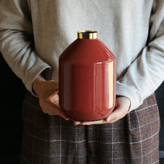 MONIQUECHARTLAND/ENAMELVASE01ドライフラワー用フラワーベース枝物置物オブジェドライフラワーおしゃれかわいい金属インテリア雑貨一輪挿し割れないオレンジレッド赤