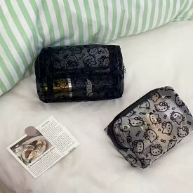 360° 全見えハローキティ メッシュメイクバッグ 女性用 大容量 旅行用収納ポーチ 2色