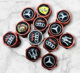 タイヤ エア バルブ キャップ トヨタ　ベンツ　ポルシェ　アウディ　フェラーリ　マセラティ　ランドローバー　レクサス　マツダ　日産三菱　エアバルブキャップ ホイールアクセサリー　白　黒　赤4色　4個セット