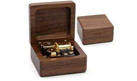 ミニ木製オルゴール 18 Note Wind Up Music box 木製音楽ボックス 金メッキのムーブメント搭載 クルミ