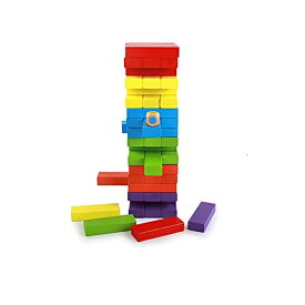 木製 54PCS サイコロ付き バランスゲーム テーブルゲーム パーティゲーム 木製 立体パズル 積み木 ブロック ドミノブロック 無限大の遊び方 大人も子供も楽しめる 6カラー 骰子付き
