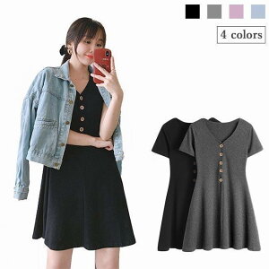 春 夏 ワンピース レディース ショートワンピース 膝丈 ミディアム Tシャツワンピース 半袖ワンピース トップス ゆったり 薄手 サマーワンピース