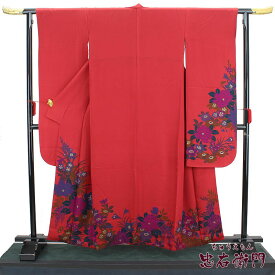 【中古】 【販売】 振袖 中古 リサイクル 正絹 レディース 成人式 レッド 身丈161cm 裄丈67.5cm モダン柄 花柄 仕立て上がり着物 振り袖 送料無料 あす楽対応