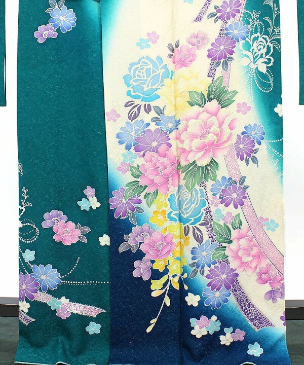 楽天市場】【中古】 振袖 成人式 販売 単品 レディース 正絹 青緑 白 