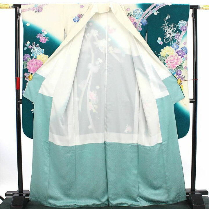 楽天市場】【中古】 振袖 成人式 販売 単品 レディース 正絹 青緑 白 