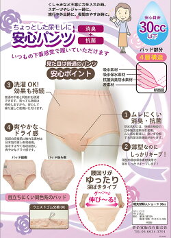 婦人抗菌消臭パッドが目立たない安心ショーツ腰ゴムタイプ30cc対応ソフトピンク3枚組20P03Sep16
