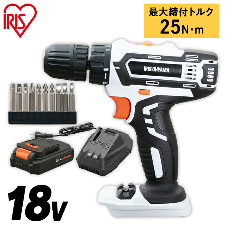 楽天市場 日ポイント3倍 ドリルドライバー 充電式 18v セット 電動ドライバー アイリスオーヤマ Jcd25 ドライバドリル 充電式 ドライバドリル 電動ドリル 電動ドリルドライバー ドライバー ドリル ドライバードリル 工具 充電式 電動工具 Sutu ウエノ電器 楽天