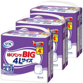 [くらしに+最大400円OFF★7日9:59迄] 【3個】介護用紙パンツ リブドゥ まとめ買い リフレ はくパンツ BIG 4Lサイズ 12枚入り 920583大人用おむつ 介助 パンツタイプ ビックサイズ 4エルサイズ ゆとり もれにくい 医療費控除対象品