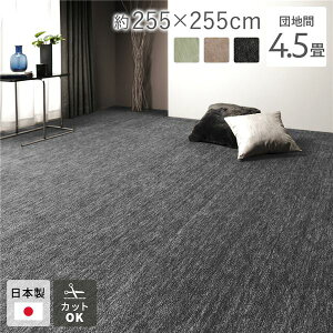 カーペット ラグマット 団地間4.5畳 約255×255cm ブラック 日本製 国産 フリーカット ホットカーペット対応 床暖房対応 オールシーズン可 通年使用可 お手入れ簡単 短毛 通気性 ラグマット 絨