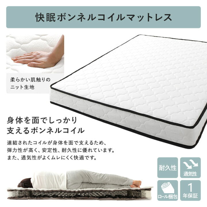 楽天市場】ベッド ダブル ボンネルコイルマットレス付き ホワイト 収納 