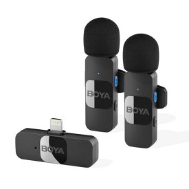 BOYA BY-V2 2.4GHZワイヤレスピンマイク360°全方向 無指向性マイク充電式 9.5G軽量 コンパクト自動ペア 50メートル安定受信 9時間連続駆動 プロ向け 本格的 録音 IOS端末向け IPAD/IPHONE用