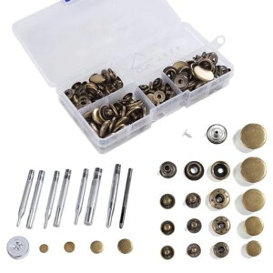 ミライヤレザークラフトバネホック打ち具セットバネホックセット60組5種類ホック打ち工具ジャンパーホックスナップボタンジーンズボタン手芸ハンドメイド革DIY手作り収納ケース付き(60…