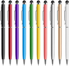 MIXOO スタイラスペン タッチペン 10本セットIPAD IPHONE ANDROID SAMSUNG KINDLE 黒インク ボールペン/シリコンゴムペン先 2 IN 1 多色