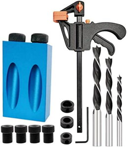 JUTOSUドリルガイドポケットホールジグ15度の角度木工斜め穴ロケーターセット6/8/10mmドリルビットパンチャー付き穴あけ木工用ガイド斜め穴ポジショナアルミ合金製木工用ツールステップ…