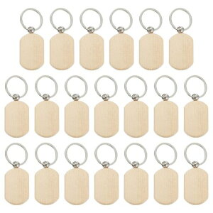 PATIKIL木製キーホルダーブランクス20個セット長方形木製キーホルダー未仕上げキータグとキーリング付きDIYギフトクラフト用スタイル1茶色
