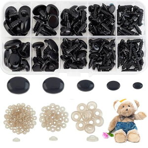 SUPERFINDINGS楕円形さし目ぬいぐるみ目動物プラスチック犬の鼻125個入りプラスチック6/8/11/14/17mmブラック5サイズ目玉さし鼻ワッシャー付きプラスチック安全目ドールアイドールメイキング…