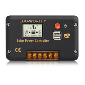 ECO-WORTHY ソーラーチャージコントローラ 30A 12V / 24Vオートス イッチバッテリレギュレータ LCDディスプレイUSBポートによる過負荷保護