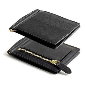 DOMTEPORNA ITALY マネークリップ メンズ 小銭入れ付き 本革 イタリアンレザー 薄型 二つ折り財布 カードケース ブラック
