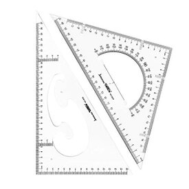 JIMJIS 三角定規 30CM 製図 セット 大きい 受験用 三角定規 三角スケール 定規セット 幾何学 文房具 事務用 作図ツール 製図用品 プラスチック製 2枚組 分度器付き (透明)