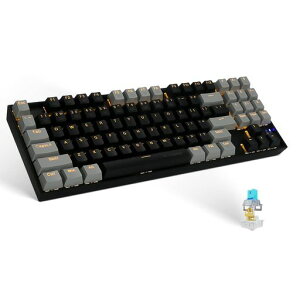 e元素メカニカルゲーミングキーボード89キー赤軸青軸茶軸USB有線接続黄色LEDバックライトナンバーパッド付きWindows/Mac/PS4に対応のゲーム/オフィス用キーボード(ブラック+グレー、青軸)