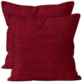 ENCASA HOMES CHENILLE装飾枕カバー2個セット-緋色の赤-18X18インチ/45X 45 CM織り目加工の無地、柔らかく滑らかな、ソファ、ソファ、椅子、ベッド用の正方形のアクセント装飾クッション