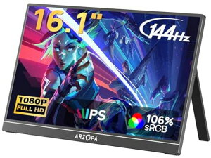 ARZOPA16.1�C���`�Q�[�~���O���j�^�[144Hz���o�C�����j�^�[�t��HDIPS�����p�l�������X�^���h�tHDR�Ή��u���[���C�g�y��Switch/PS5/PC�Ή�USBType-C/�W��HDMIZ1FC