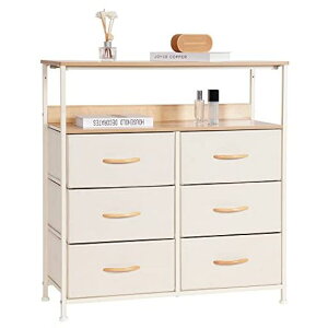 LYNCOHOME棚付き収納チェストタンスベージュ布製引き出し衣類収納カラーボックスキャビネットおもちゃ箱一人暮らし3段6杯【幅80x奥行30x高さ84cm】