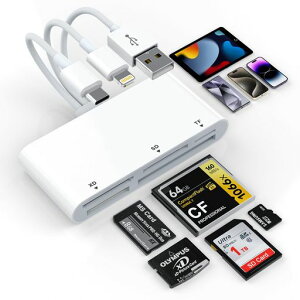 �y2026�ŐV�^���荂���Łz5in1�}���`�J�[�h���[�_�[Lightning/USB-C/USB-A�Ή�SD/TF(MicroSD)/CF/MS/XD�������[�J�[�h���[�_�[OTG�@�\�t�������]���ʐ^�E����o�b�N�A�b�v