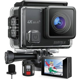SURFOLA アクションカメラ-4K 2000万画素 水中カメラ 外部マイク リモコン付き WIFI搭載 手ブレ補正 水深40M HDMI出力 1050MAH大容量バッテリー2個付き 170度広角レンズ ウェアラブルカメラ 豊富なアクセサリー SF230