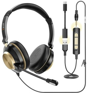 Wantek �A�b�v�O���[�h�w�b�h�Z�b�g USB/Type-C/3.5mm ���� �V�^�m�C�Y�L�����Z�����O�}�C�N�t�� �L���R���g���[�� PC�p�w�b�h�z��