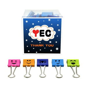 MinniLove可愛いダブルクリップダブルクリップバインダークリップクリップ書類整理オフィスのちょっとした癒やしアイテム特別な透明のプラスチック箱入れ(笑顔デザイン25mm48枚入)