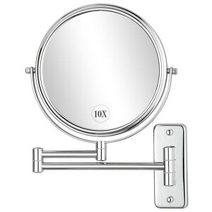 LunarCorky化粧鏡壁掛け拡大鏡10倍+等倍伸縮アームミラー真実の両面化粧鏡化粧髭剃り360度回転超省スペースメイクに便利鏡浴室用お風呂洗面台浴室ホテル直径20cmかがみプレゼント(シルバー…