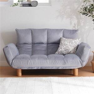 ふかふか カウチソファ ベロアグレー 肘付 コンパクト 脚付 リクライニング フロアソファ ローソファ LIRAKU