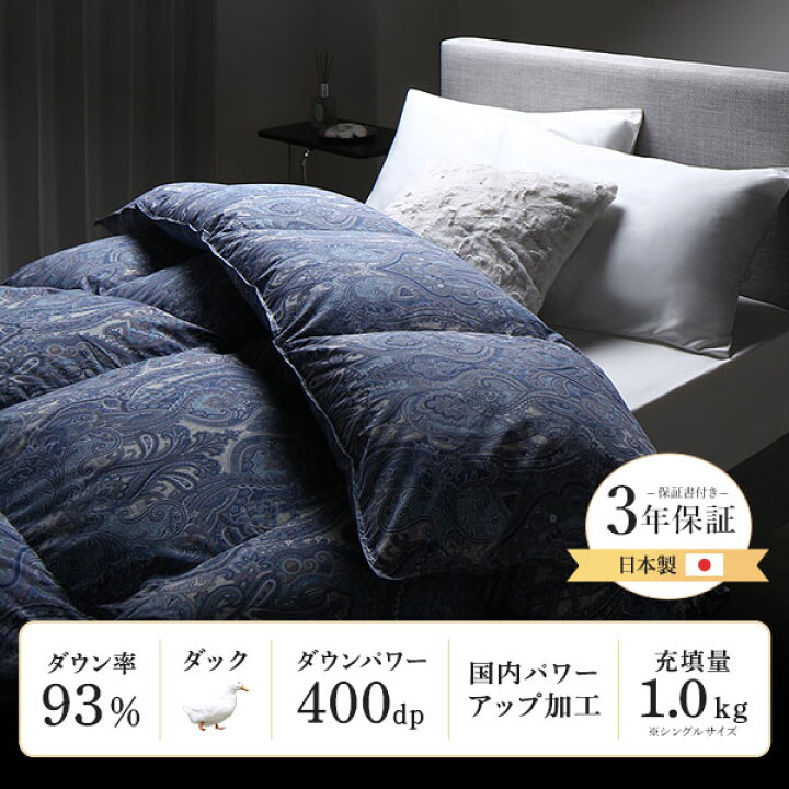 楽天市場】羽毛布団 掛け布団 ダブル ネイビー ダウン率93% 400dp 