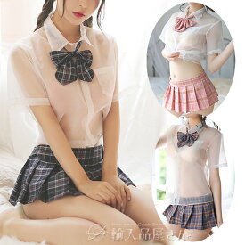 女子高生 制服 コスプレ セクシー コスチューム 4点セット りぼん フリーサイズ ブレザー 紺 半袖 シフォン スケスケ 透け シースルー jk コス セーラー服 女子校生 ミニスカ リボン チェック柄 衣装 ネイビー ピンク ナイトウェア 大人 レディース 下着 ハロウィン 仮装