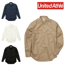 United Athle ユナイテッドアスレ T/C ワークシャツ ロングスリーブ 長袖 メンズ ポケット シンプル ベーシック シャツジャケット アウター 開襟シャツ ボタン 大きいサイズ ブラック 黒 オフホワイト 白 ダークネイビー 紺 モカベージュ 春秋冬 XS S M L XL 177301 1773-01