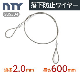 落下防止ワイヤー カットワイヤー 線径 2.0mm 長さ 600mm 使用荷重80kg セーフティケーブル ステンレス ワイヤーロープ 吊り具 高天井器具用 展示