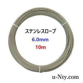 ワイヤーロープ 線径6.0mm 10m巻 ステンレス ロープ 農業 漁業 林業 DIY 園芸 フェンス 物干し 柵 防獣 落下防止 展示 台風 地震対策 防災 工作 レジャー 架線