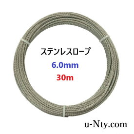 ワイヤーロープ 線径6.0mm 30m巻 ステンレス ロープ 農業 漁業 林業 DIY 園芸 フェンス 物干し 柵 防獣 落下防止 展示 台風 地震対策 防災 工作 レジャー 架線