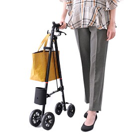 ローラーステッカー デラックス - 杖 ステッキ 歩行 歩き 補助 補助器具 自立 ローラー杖 車輪付き杖 荷物 フック付 便利 折り畳み 傘立て 買い物 カート 4輪 高齢 介護