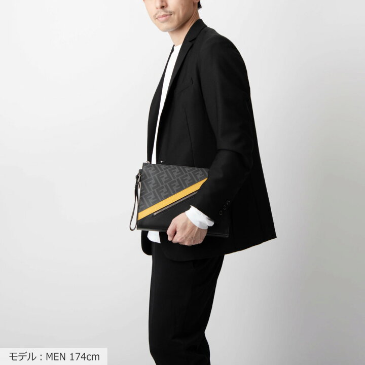 FENDI ダイアゴナル クラッチバッグ ブラック イエロー ズッカ柄 