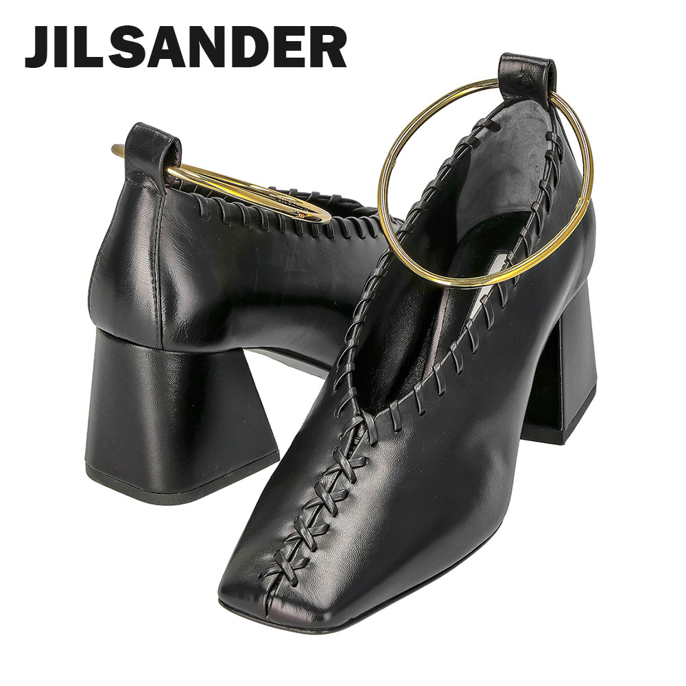 ジルサンダー JIL SANDER パンプス レディース 靴 ミドルヒール スクエアトゥ メタルアンクレット 革靴 カジュアル ビジネス ビジカジ 黒  ブラック 23~24.5cm JS36068 A14001 | U-STREAM