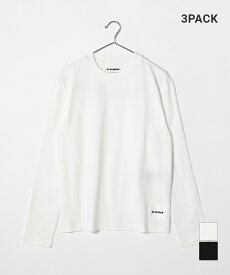 【3枚セット】ジルサンダー プラス JIL SANDER+ J40GC0002 J45048 Tシャツ レディース トップス 長袖 ロングTシャツ クルーネック カットソー コットン ロンT ロゴラベル 大きいサイズあり ブラック ホワイト XS S M L XL