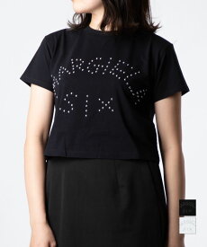 エムエム6 MM6 S62GD0121 S23588 Tシャツ レディース トップス メゾンマルジェラ 半袖 カットソー ショート丈 ロゴT スタッズ装飾 クルーネック カジュアル シンプル 春夏 コットン 綿 大きいサイズ ホワイト ブラック XS S M