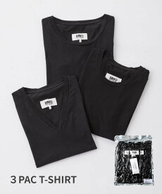 エムエム6 MM6 S52GC0189 S24405 Tシャツ レディース トップス 3枚セット メゾンマルジェラ 半袖 カットソー パックT ラウンドネック カジュアル シンプル 春夏 コットン 綿 無地 ブラック S M L