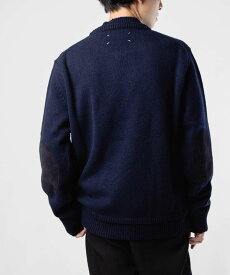 メゾン マルジェラ MAISON MARGIELA SI1GP0001 S18064 ニット SWEATER メンズ トップス 長袖 エルボーパッチ セーター クルーネック ロングスリーブ リブ編み 4ステッチ 秋冬 ネイビー XS S M L