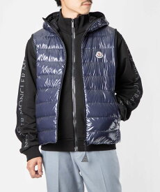 モンクレール MONCLER 1A52M00 53A5T ベスト メンズ アウター LAPPE GILET ジレ ナイロン ロゴ ダウンベスト ジップアップ 778 ネイビー 2 3