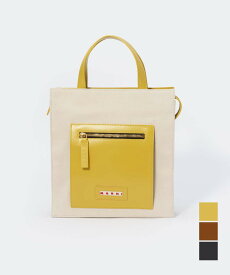 マルニ MARNI SHMP0068Q0 P2994 ハンドバッグ レディース バッグ レザー キャンパス コットン ロゴ刺繍 SMALL ZIPPED TOTE おしゃれ プレゼント ギフト 贈り物 記念 お祝い ナチュラル×イエロー ナチュラル×ブラック